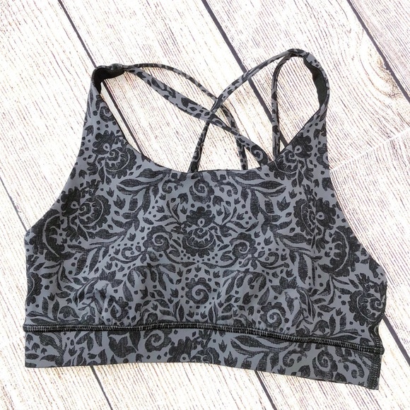 LuluLemon Black and Grey Energy Floral Strappy Sport Bra Size 4 - Picture 4 of 9